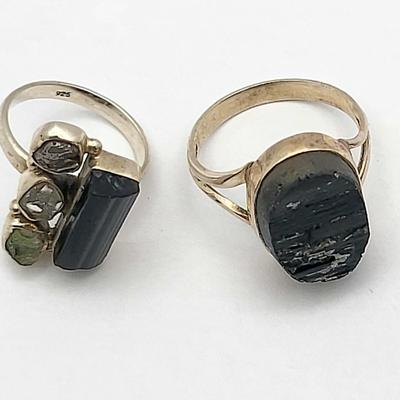 Natural Black Tourmaline Rough Pendant, Rings 925