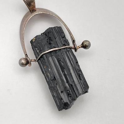 Natural Black Tourmaline Rough Pendant, Rings 925