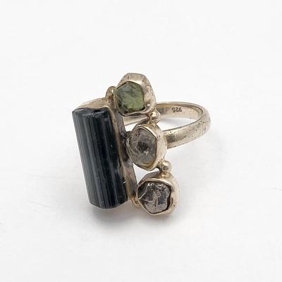 Natural Black Tourmaline Rough Pendant, Rings 925