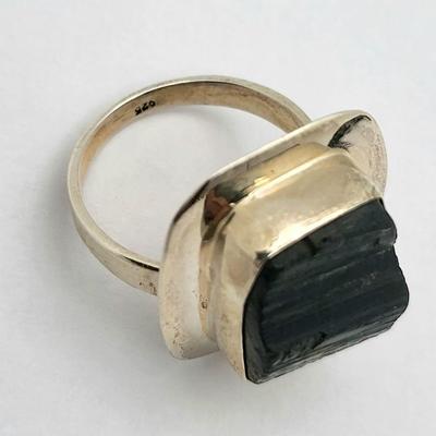 Natural Black Tourmaline Rough Pendant, Rings 925