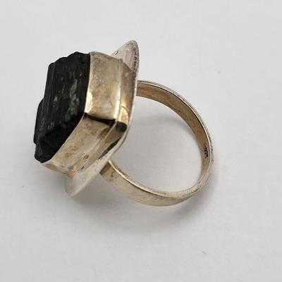 Natural Black Tourmaline Rough Pendant, Rings 925