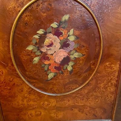 Vintage Berkey and Gay Tall Boy Painted Dresser Inlay Burl Wood and Mahogany