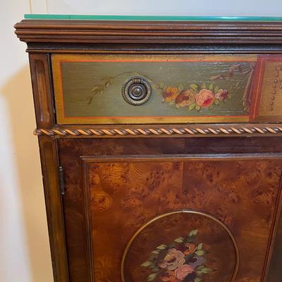Vintage Berkey and Gay Tall Boy Painted Dresser Inlay Burl Wood and Mahogany