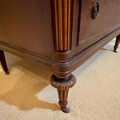Vintage Berkey and Gay Tall Boy Painted Dresser Inlay Burl Wood and Mahogany