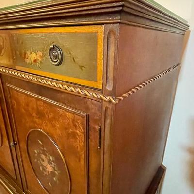 Vintage Berkey and Gay Tall Boy Painted Dresser Inlay Burl Wood and Mahogany