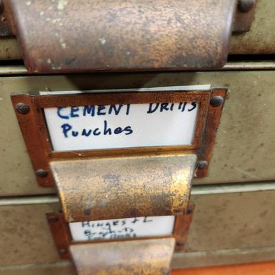 12 Drawer Metal Industrial Hardware Storage Cabinet includes vintage content