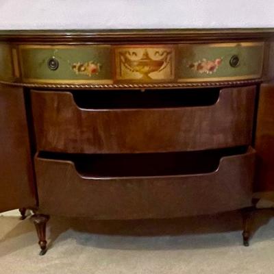 Vintage Berkey and Gay Painted Dresser with Mirror Inlay Burl Wood Mahogany