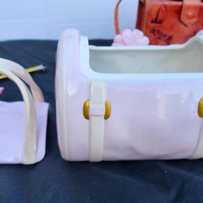 Two Ceramic Purse Jar and Leather Purse lot