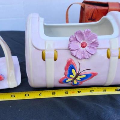 Two Ceramic Purse Jar and Leather Purse lot