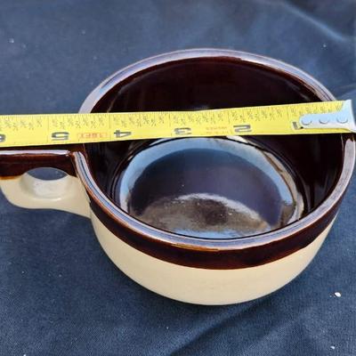 Six Western Monmouth Pottery Soup Bowl Maple Leaf USA Handled Soup Bowl Brown Drip