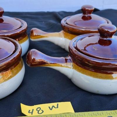 Stoneware Drip Pottery including Boston Bean Pot Brown and Tan