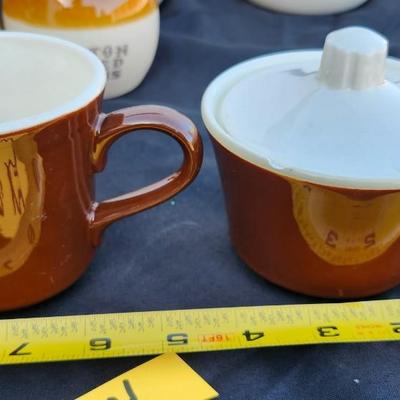 Stoneware Drip Pottery including Boston Bean Pot Brown and Tan