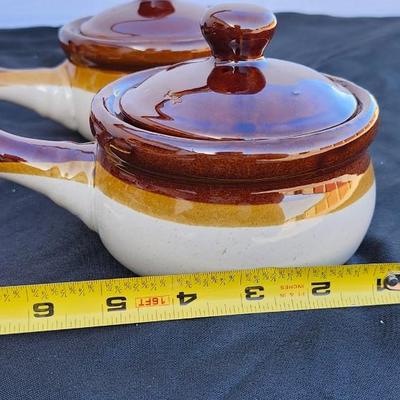 Stoneware Drip Pottery including Boston Bean Pot Brown and Tan
