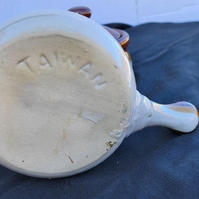 Stoneware Drip Pottery including Boston Bean Pot Brown and Tan