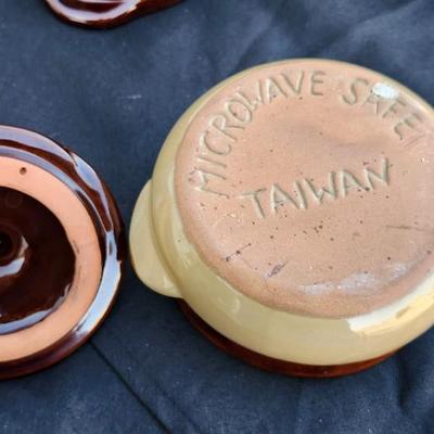 Nine Vintage Small Stoneware Covered French Onion Soup Bowls/Glazed Stoneware Covered Bowls