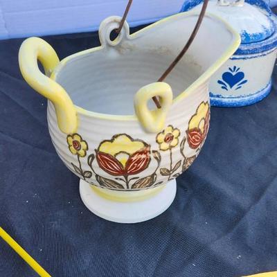Large Vintage Ceramic pitcher and Wall Crock/Hanging Salt Crock/Decor