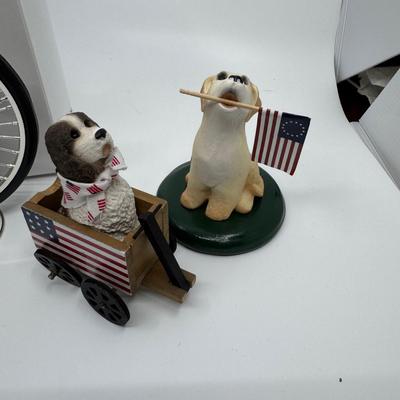 1065 Byers Choice Drummer with Bicycle , and Two Dogs