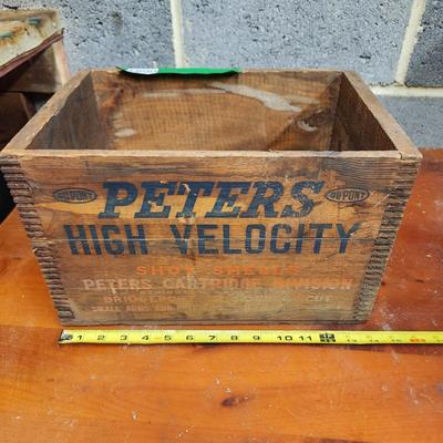 Vintage Wooden Ammo Box Peters High Velocity 12Ga 2 3/4in