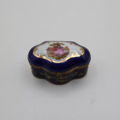 Vintage LIMOGES Cobalt Blue Porcelain Trinket Box