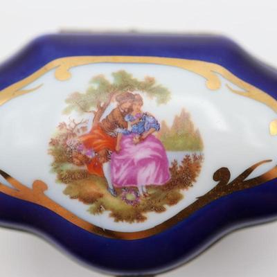 Vintage LIMOGES Cobalt Blue Porcelain Trinket Box