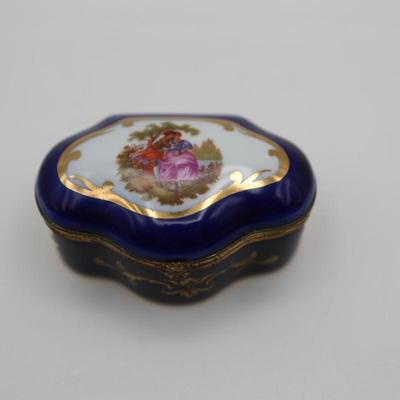 Vintage LIMOGES Cobalt Blue Porcelain Trinket Box