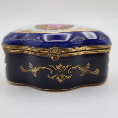 Vintage LIMOGES Cobalt Blue Porcelain Trinket Box