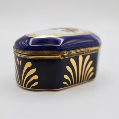 Vintage LIMOGES Cobalt Blue Porcelain Trinket Box