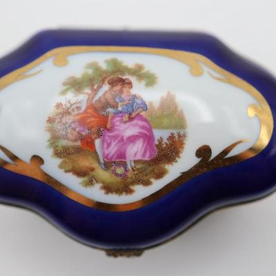 Vintage LIMOGES Cobalt Blue Porcelain Trinket Box
