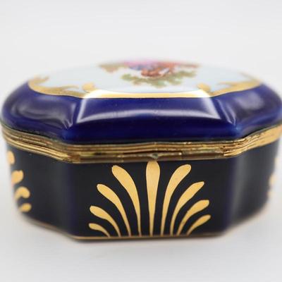 Vintage LIMOGES Cobalt Blue Porcelain Trinket Box