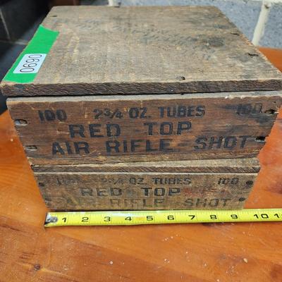 2 Remington Arms Co. Red Top Air Rifle Shot Wooden Ammo Crate Boxes