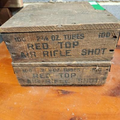 2 Remington Arms Co. Red Top Air Rifle Shot Wooden Ammo Crate Boxes