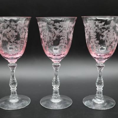 FOSTORIA Navarre Pink & Crystal Claret Wine Glasses (3)