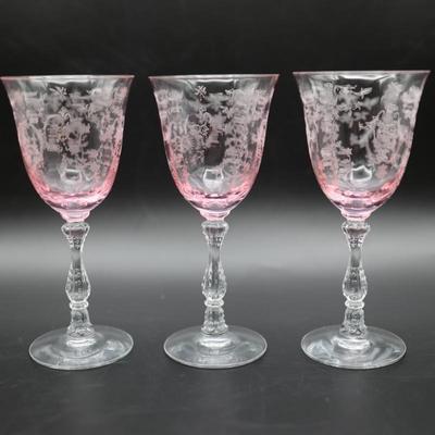 FOSTORIA Navarre Pink & Crystal Claret Wine Glasses (3)