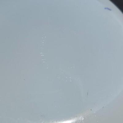 Three VINTAGE GLASBAKE MILK GLASS GREEN FLORAL PATTERN CASSEROLE DISH