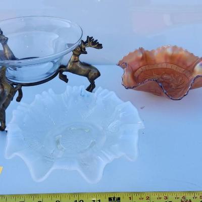 Two Carnival Glass Ruffled Candy Dish
