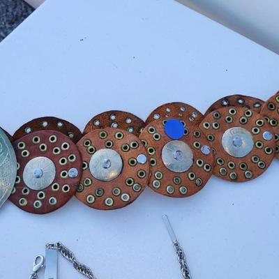 Glass and Jewlry Lot and Belts including Bubble Apple Paper-Weight