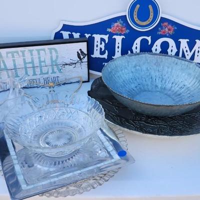 Glass and metal serving and sign lot