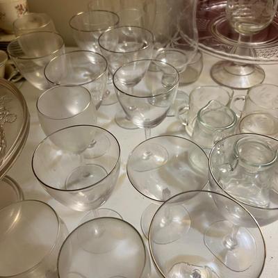 Big Lot Etched Glass Serving Ware, Glasses, Vases