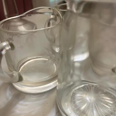 Big Lot Etched Glass Serving Ware, Glasses, Vases