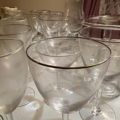 Big Lot Etched Glass Serving Ware, Glasses, Vases