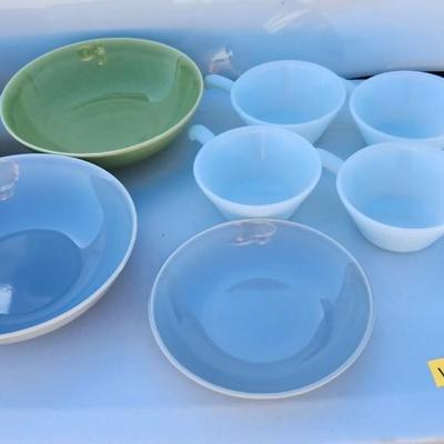 4 Vintage Onion Soup Milk glass Bowls and serving Bowls