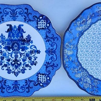 Blue and white ceramic with flower and bird design decorative plates