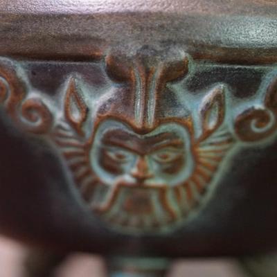 NORSE POTTERY TRI FOOTED BOWL W/ MAN O WIND DECOR.