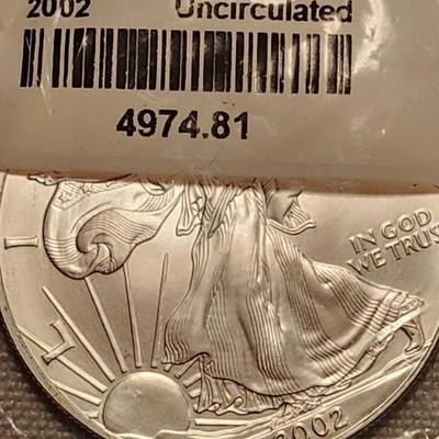 2002 American Silver Eagle dollar 1 oz .999% BU Coin
