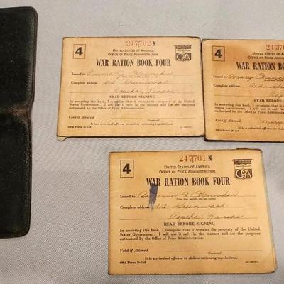 Three War Ration Book Four with Stamps.