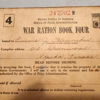 Three War Ration Book Four with Stamps.