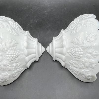 Pair of Westmoreland Wall Sconces Milk Glass with grape bunch decorations