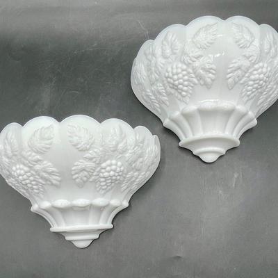Pair of Westmoreland Wall Sconces Milk Glass with grape bunch decorations