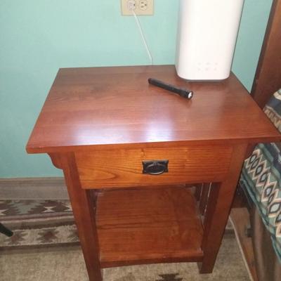 Bed, night stands, rug