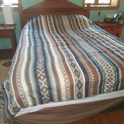Bed, night stands, rug